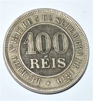 Brazil Pedro II 100 Reis Coin 1889