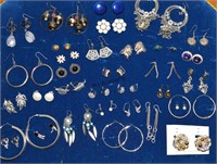 34 Pair Vintage Silvertone Earrings 1 Lot!