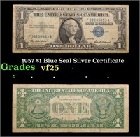 1957 $1 Blue Seal Silver Certificate Grades vf+