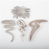 (4) STERLING ABSTRACT FORM BROOCHES