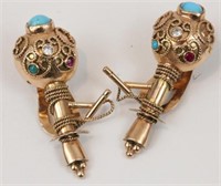 PAIR YELLOW GOLD HOOKAH FORM EARRINGS