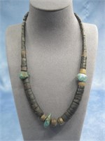SS Vtg N/A Tested Turq. & Heishee Necklace