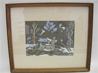 12.5" x 10.5" Framed Percy Sandy NA Serigraph