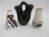 3 Signed Mini Native American Pottery 2.5" Tallest