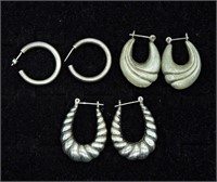 3 Vintage Sterling Hoop Earrings