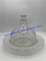 NE Pressed Glass Covered Cheese Dish, Star and
