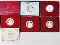 5 George Washington Silver Half-Dollars