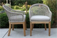 Nautical Rope&Teak Dining Chairs w/Sunbrella 2pc