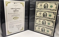 Uncut Sheet of $2 Bills in Portfolio