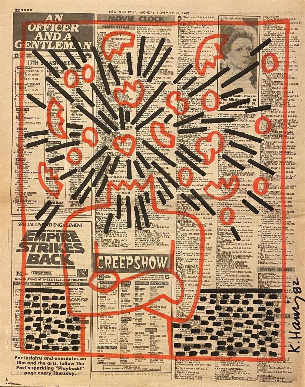 Keith Haring Original Newspaper drawing Certified