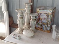 candle stands,trinket dishes & Cherished Teddy