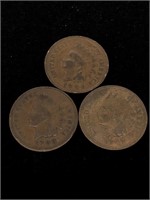 Three Antique 1C Indian Head Penny Coins- 1903,