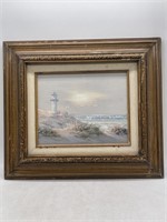 Vintage Signed Oil Painting of Lighthouse/Ocean