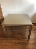 Suede & Nailhead Glass Top Dining Table