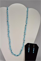 Indian Silver Turquoise Beaded Necklace & Earrings