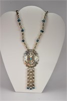 Indian Silver Beaded & Turquoise Necklace Pendant