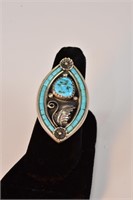 Indian Silver & Turquoise with Beads Ring Signed