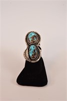 Silver Morenci Double Turquoise  Ring
