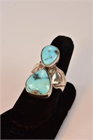 Double Stone Turquoise Sterling Indian Ring