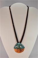 Indian Wooden Bead Shell Necklace Inlay Turquoise