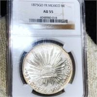 1875 Mexican Silver 8 Reales NGC - AU55