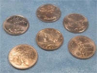 Six .999 Fine Copper Coins