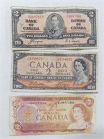 1937, 1957, 1974 BANK OF CANADA $2 BANK NOTES