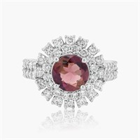 14K WHITE GOLD 1.63CT TOURMALINE 1.40CT DIAMOND RI