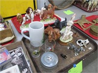 2 Trays of Dog Figurines, Decanters, Japan ++