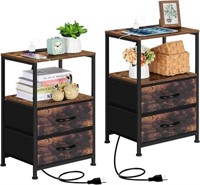 2-Pk Bedroom Nightstand with 2 Fabric Drawers End