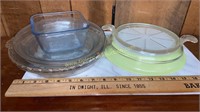 Pie plates, stands, fire king, pyrex