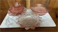 6pcs of pink depression-bowls and cups
