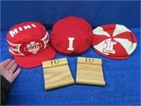 3 vintage iu hats -2 iu wooden post-it note holder