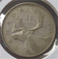 Silver 1950 Canadian quarter