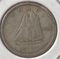 Silver 1938 Canadian dime