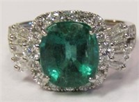 Platinum GIA Certified Emerald & Diamond Ring