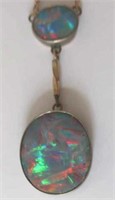 9ct gold Australian Black Opal double drop pendant