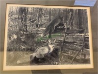 Antique 1894 photogravure Foxes, one Fox jumping