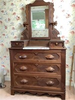 Victorian Walnut Dresser with Marble Insert