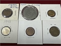 Foreign Coins Including 1943 Silver Canadian Dime