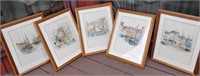 Five Sailboat Prints With Matching Frames 13"x18"