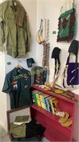 Vtg Boy Scouts Uniforms, Patches, Moccasins, Wood