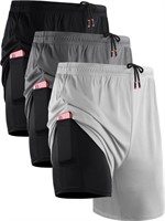 P4116  NELEUS Workout Shorts, Black+Gray+White, S