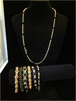 6- gemstone & glass bracelets & 1 necklace
