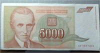$5000 Nikola Tesla Yugoslavian bank note