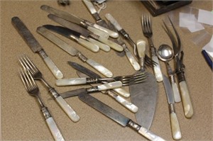 Sterling Band and Mother of Pearl Handle Utensils