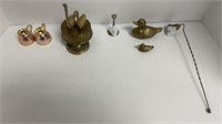 Brass ducks, music box, candle snuffer