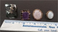 4 Fashion Rings w/ Simi Precious Stones