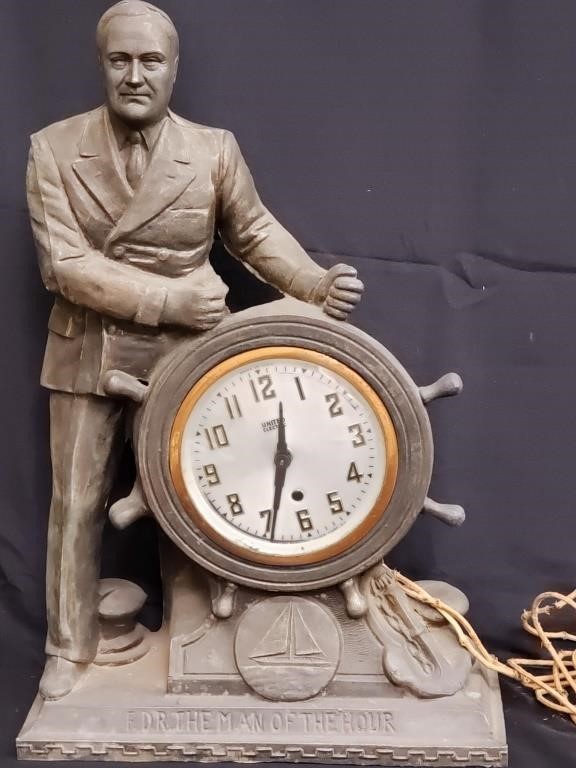 Signed vintage spelter figural mantel clock