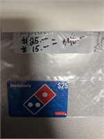 Dominos gift card 1-$25.00 + 1 $ 15.00=$40.00